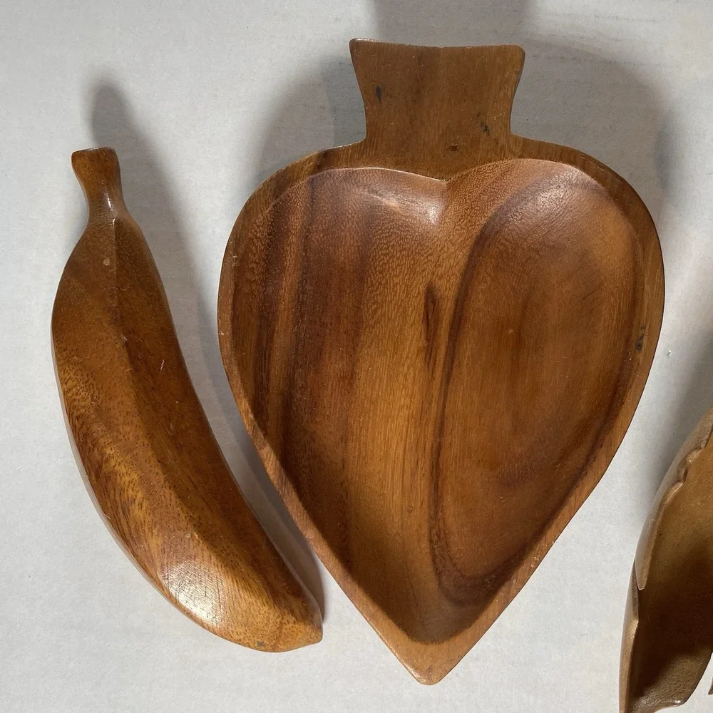 Vtg Monkey Pod Wood Snack Bowls and‎ Fruit Tiki Bar Decor Mid Century Modern